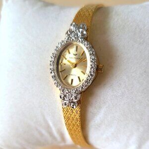 WALTHAM Vintage cocktail gold watch with silver bezel circa 1960s 70s